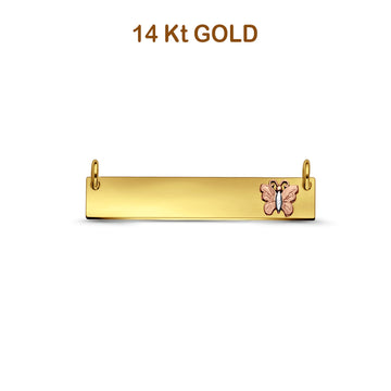 14K Tri Color Gold Plain ID for Necklace w/Butterfly Pendant 6mmX32mm 1.3 grams